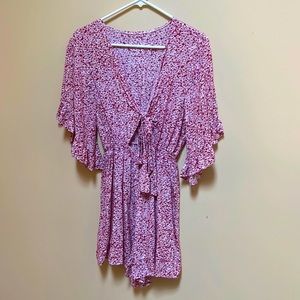 Ditsy print tie front ruffled romper